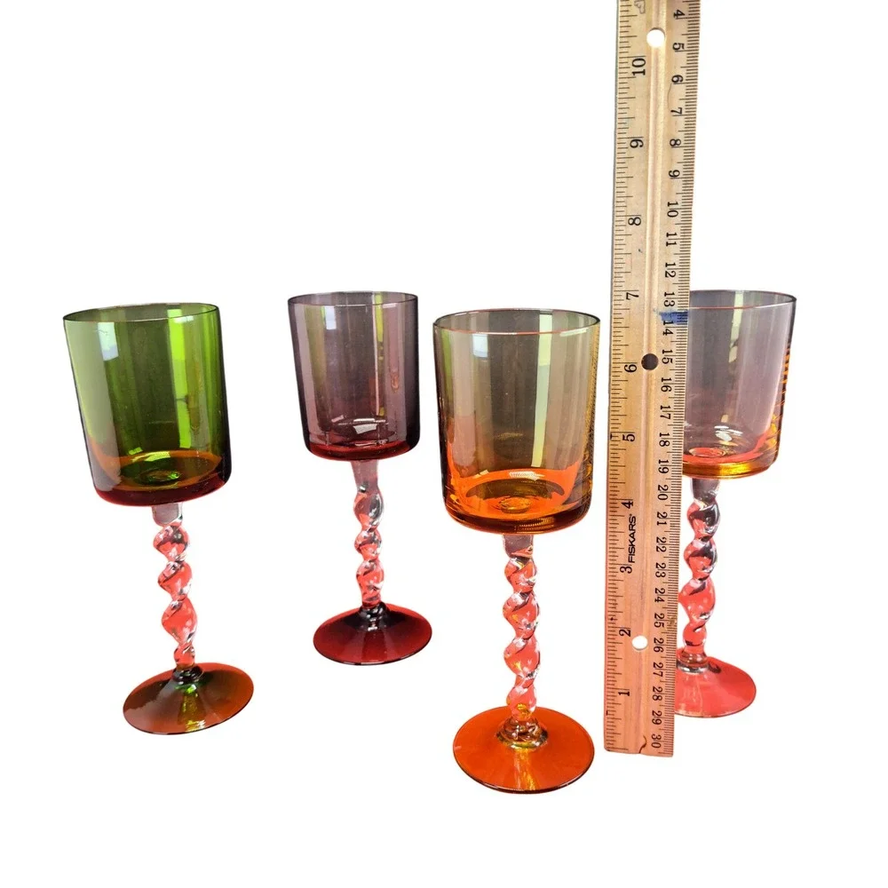 Unbranded Wine Glasses Unisex Multi-Color Excellent Twisted Spiral Stem Set of 4